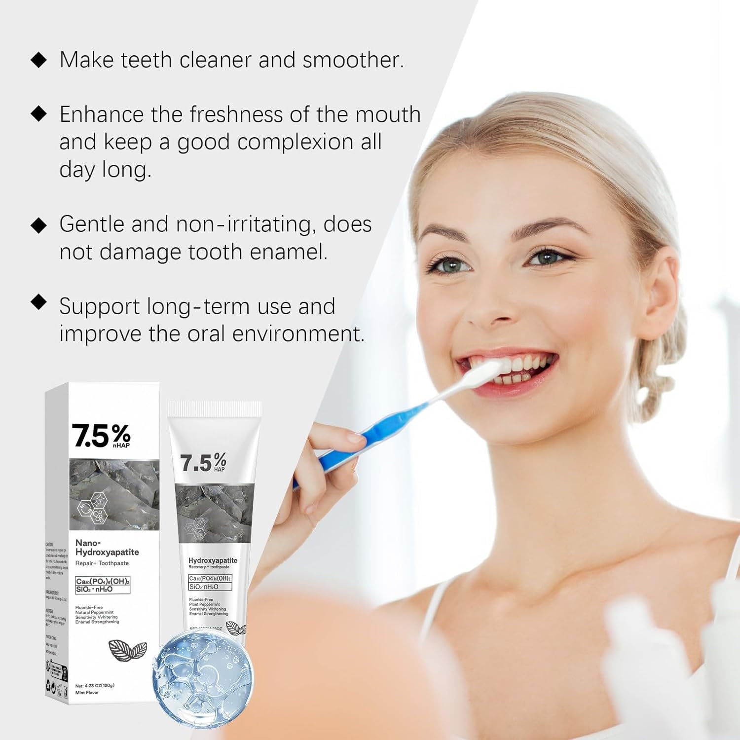 Hydroxyapatite Toothpaste for Sensitive Teeth - Advanced Enamel Protection & Repair, Gentle Whitening Formula, Fresh Breath, Deep Cleaning Care - Ideal for Daily Oral Hygiene & Teeth Whitening Routine