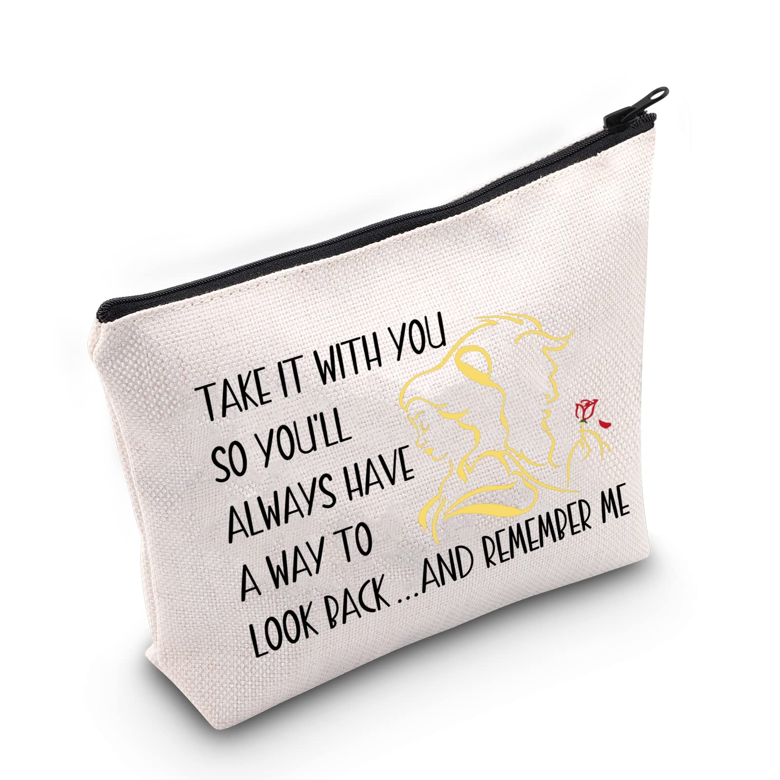 TOBGBE Beauty and the Beast Makeup Bag with Inspirational Quotes - Disney Themed Cosmetic Pouch for Travel, School & Gift Giving (Remember Me)