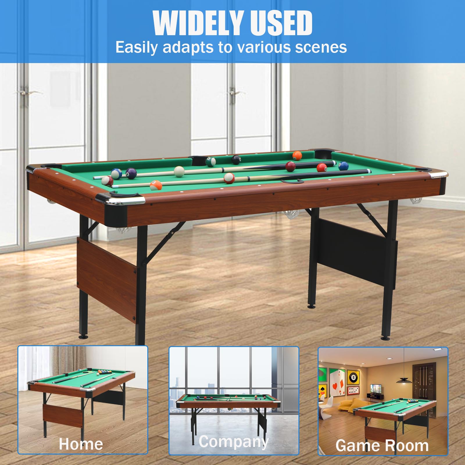 BOSTANA 5.5 ft Foldable Pool Table Set with Balls, Cues, Chalk & Brush - Portable Billiard Table for Home, Game Room, Kids & Adults - Perfect for Family Fun, Parties & Indoor Entertainment