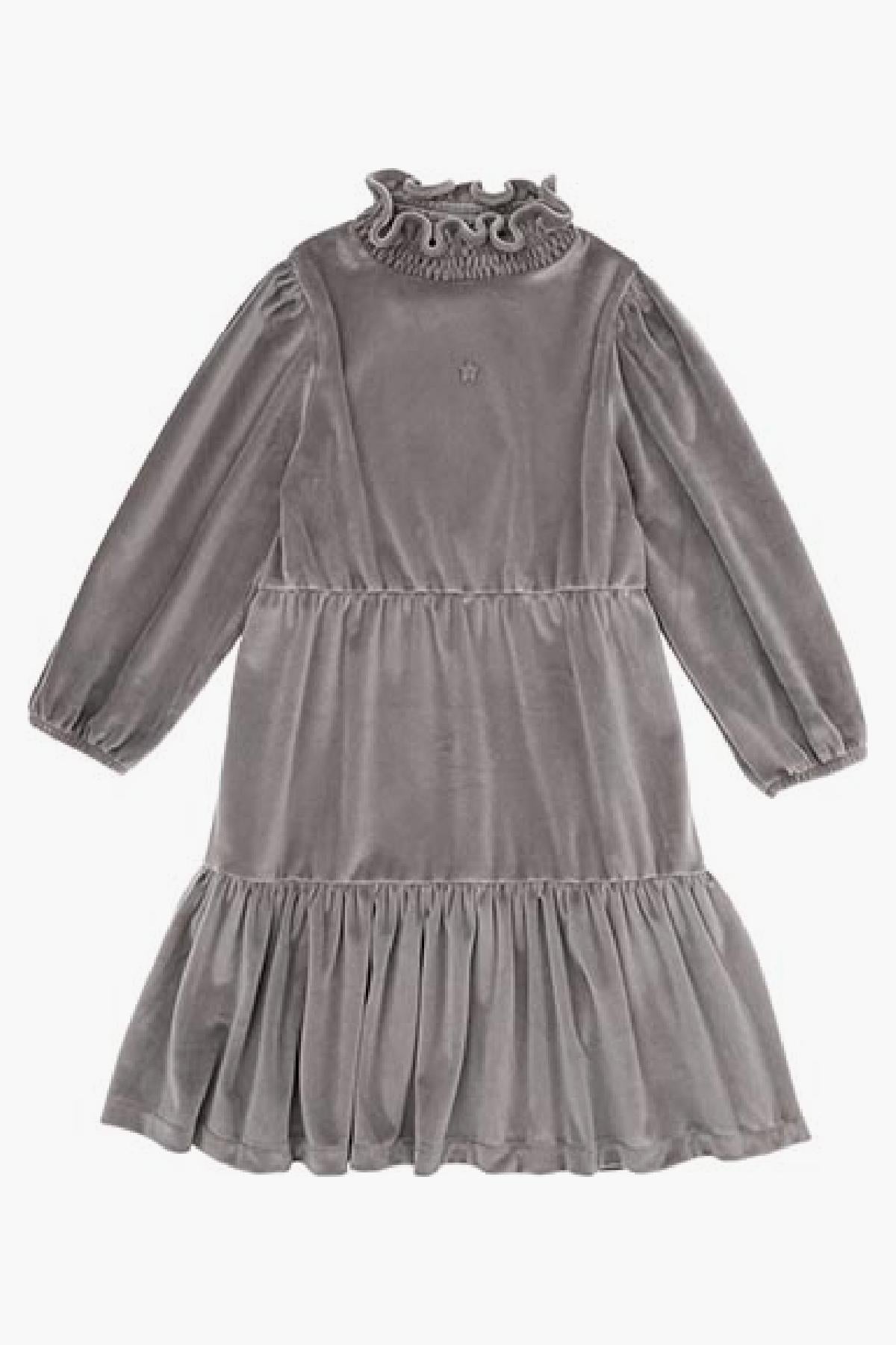 Vintage Velvet Grey Dress for Girls - Elegant & Comfortable Kids' Party Wear for Holidays & Special Occasions