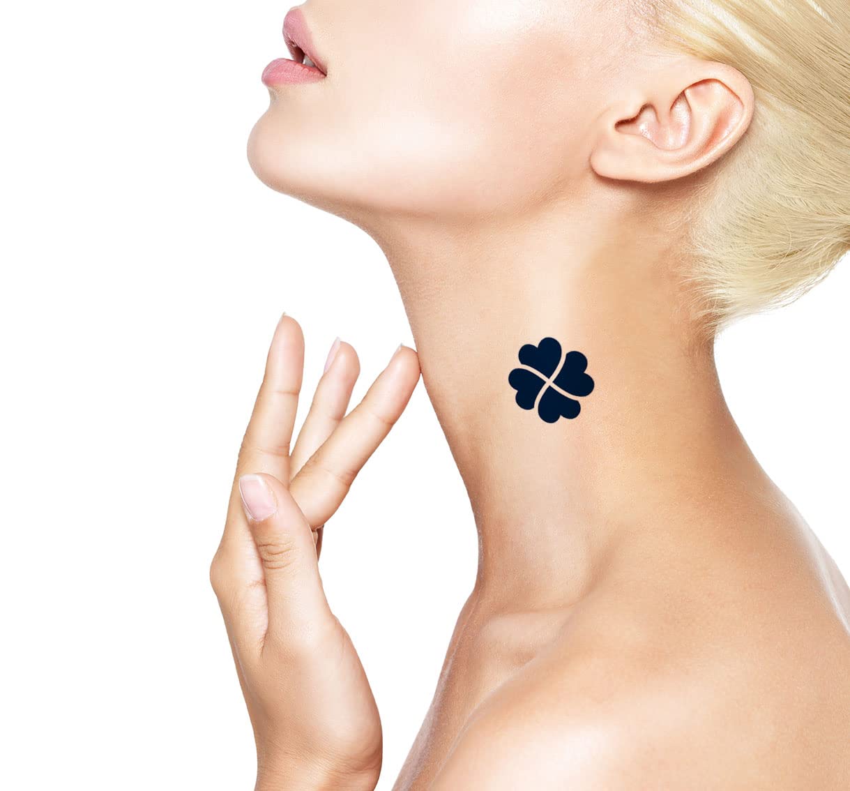 Long-Lasting 1-2 Weeks Semi-Permanent Temporary Tattoo Ink - Realistic Shamrock & Four Leaf Clover Design for Good Luck - Navy Blue Fake Tattoos for Men & Women (4 Sheets) - Perfect for Chest, Neck, Arm & Body Art
