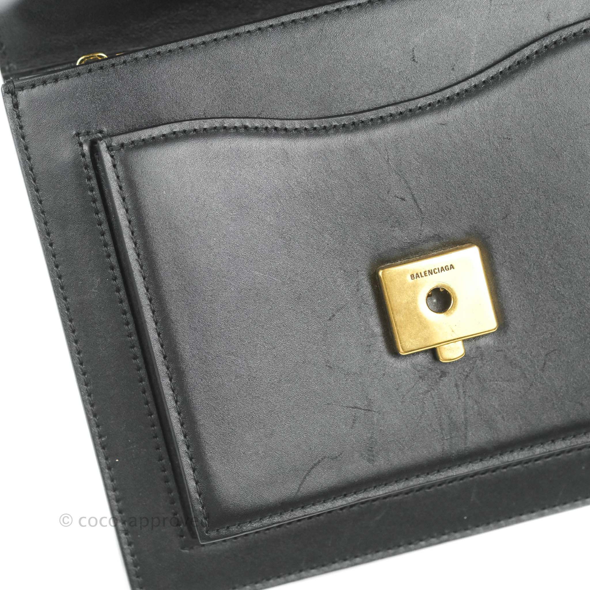 Balenciaga Small Sharp Chain Shoulder Bag - Black Box Calfskin Leather Crossbody Purse for Women | Perfect for Night Out, Party & Daily Use