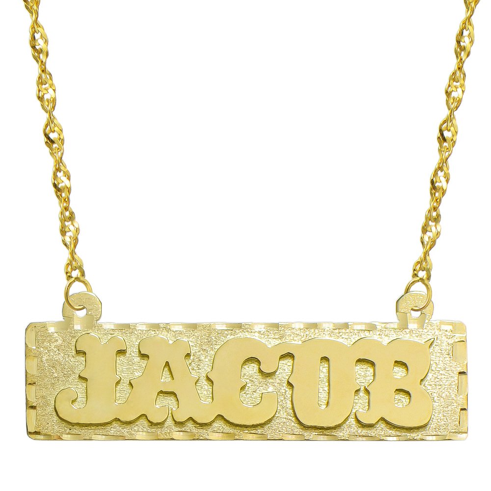 14K Yellow Gold Personalized Name Plate Necklace - Custom Engraved Pyramid Jewelry for Women - Perfect for Birthdays, Anniversaries & Gifts
