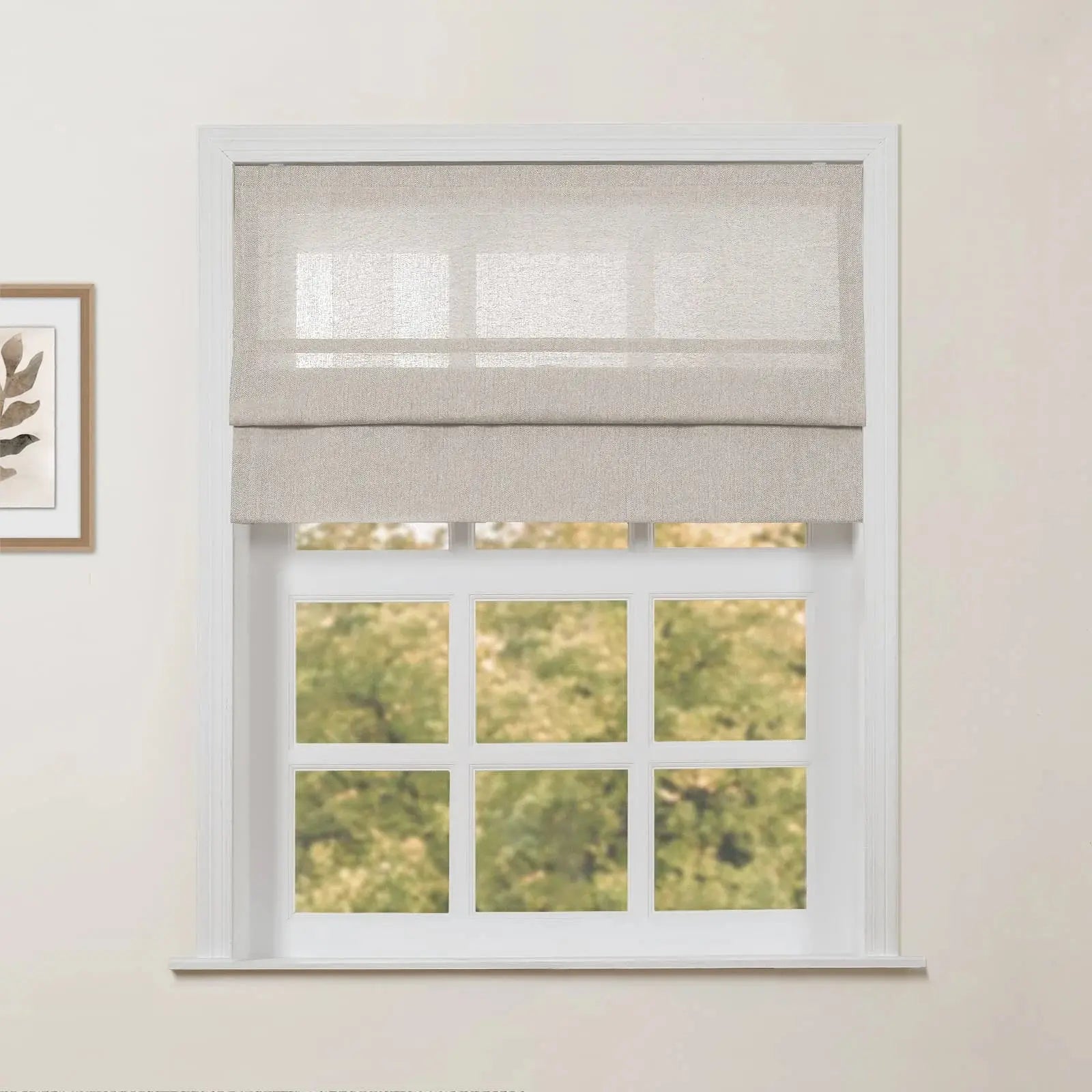 Ron Linen Cotton Herringbone Roman Shade - Cordless Window Treatment for Living Room, Bedroom & Office (Blackout/Sheer Options)