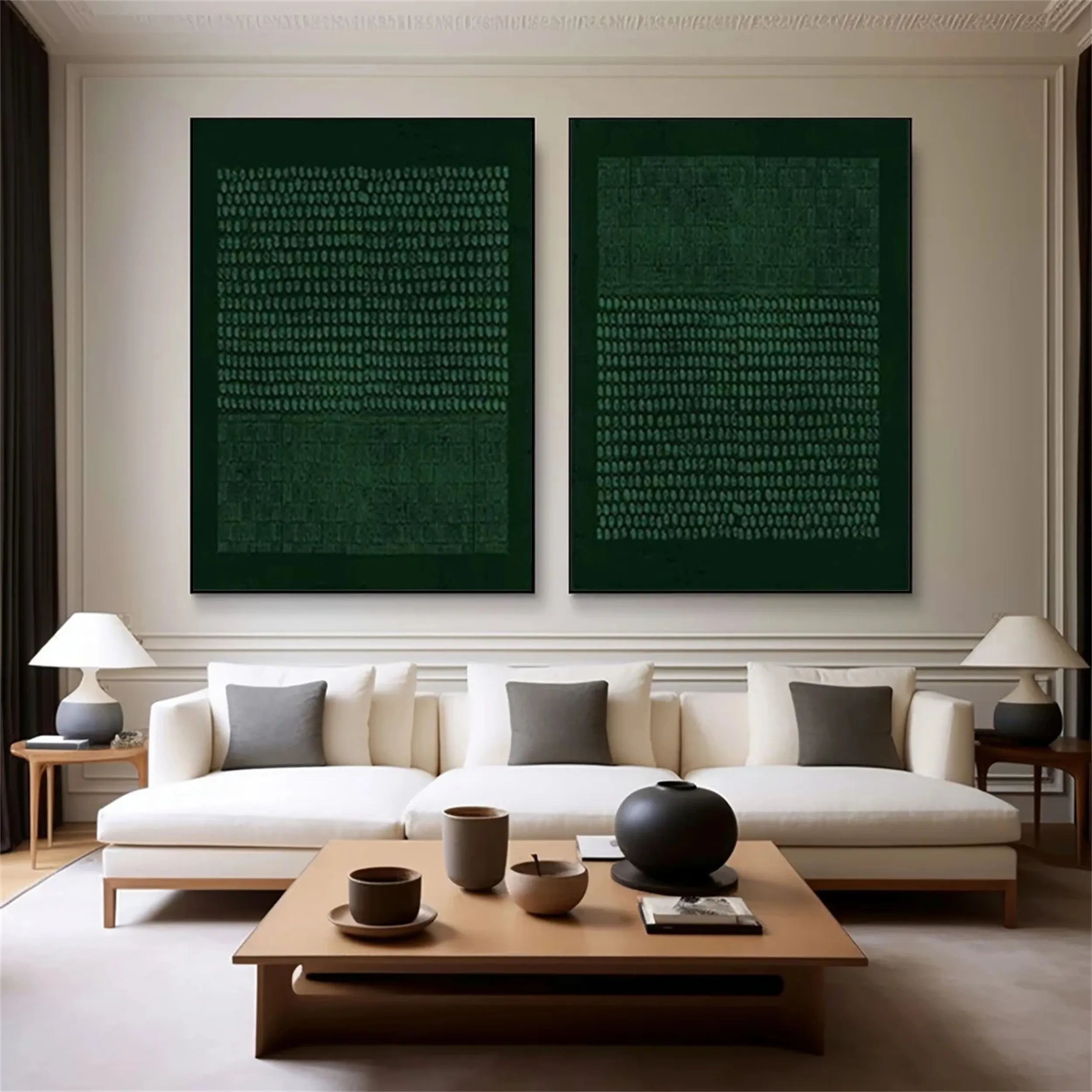 Abstract Blue and Green Wall Art Set of 2 - Modern Canvas Paintings for Living Room, Bedroom, or Office Decor #BG023