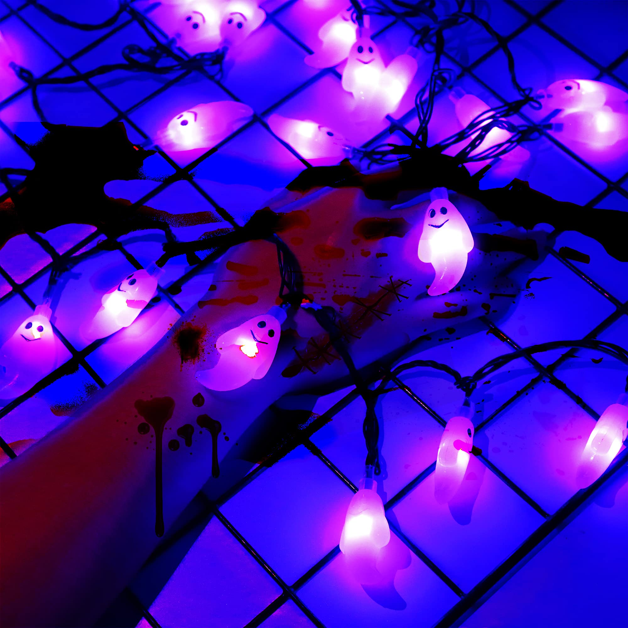 60 LED Halloween String Lights - 19.4ft Purple Ghost Fairy Lights with 30V Plug, 8 Lighting Modes | Outdoor Garden, Yard, Bedroom & Party Decor for Halloween, Christmas, Weddings & Events