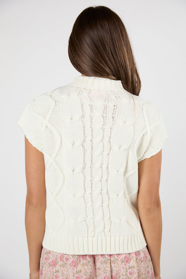 Ivory and Pink Cable Knit Sweater with Lace Bow Detail - Cozy Winter Pullover for Women | Perfect for Holiday Parties, Office Wear & Casual Outings