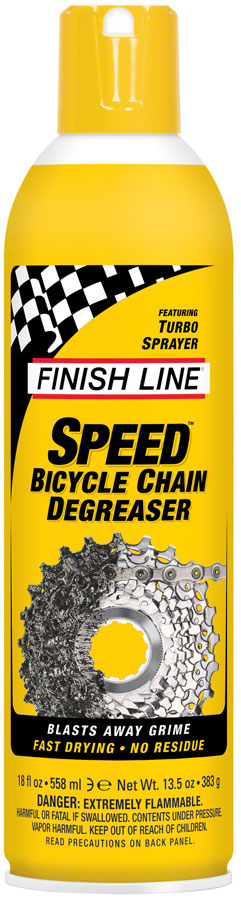 Finish Line Speed Bike Degreaser - 18oz Aerosol Spray for Bicycle Chains & Drivetrain - Fast Cleaning, Lubrication & Rust Protection - Ideal for Road Bikes, Mountain Bikes & Commuter Bikes
