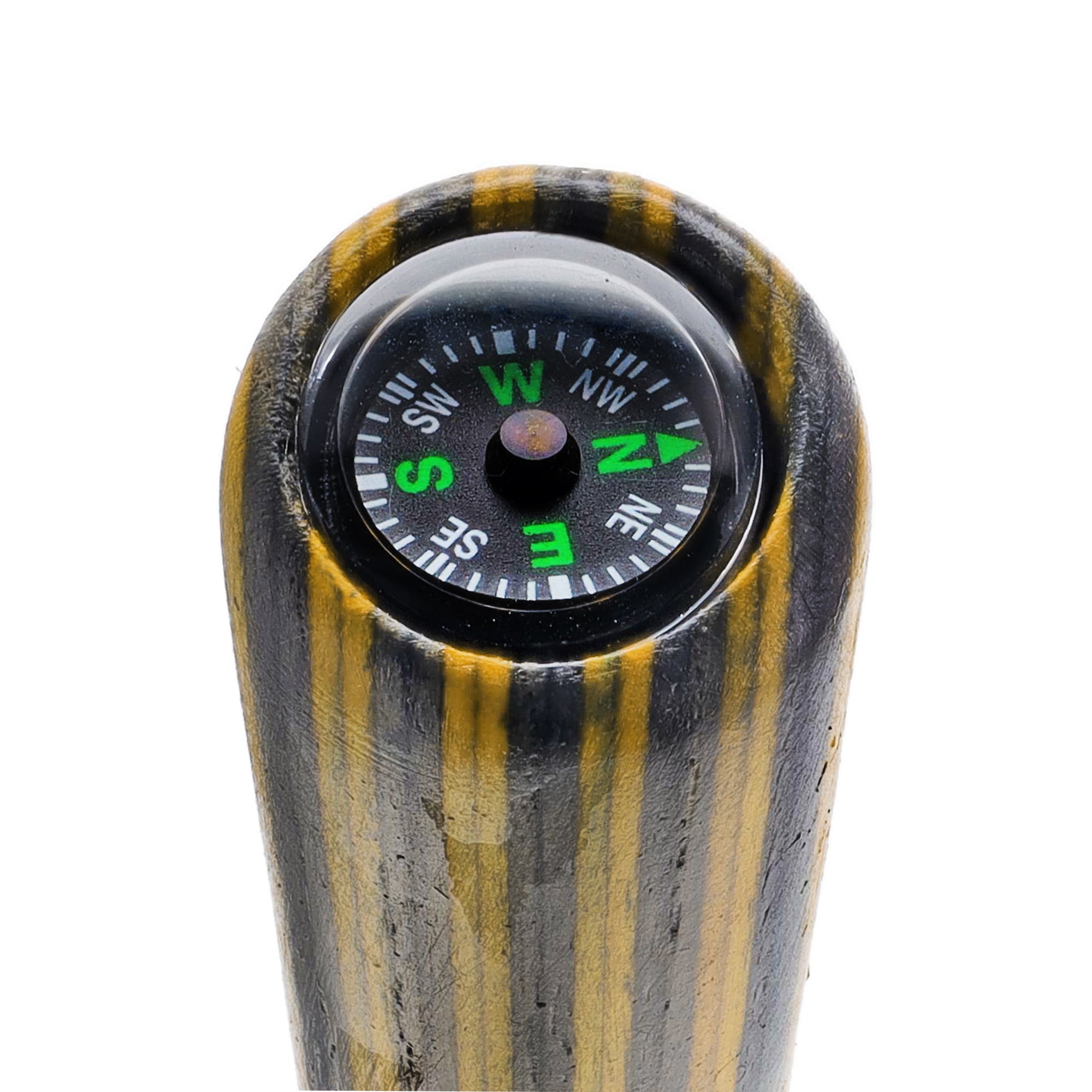 Premium USA Made Black & Yellow Hiking Staff with Compass - Durable Trekking Pole for Outdoor Adventures, Mountain Climbing & Wilderness Exploration