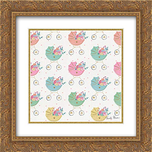 Farida Zaman 15x15 Inch Gold Ornate Framed Double Matted Museum Art Print - Happy Baby Pattern II Wall Decor for Nursery, Living Room & Office