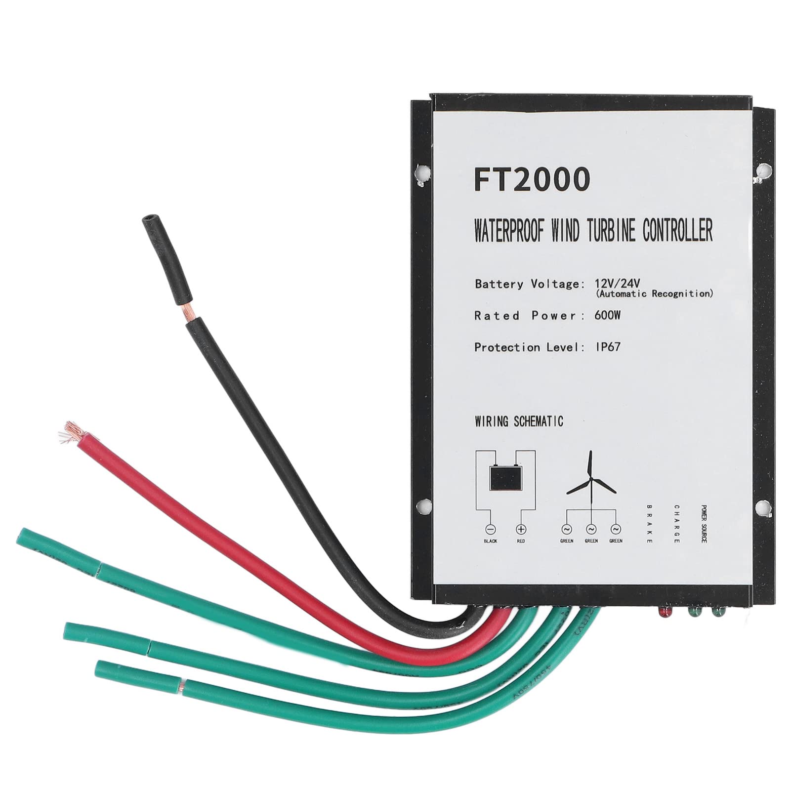 600W 12V/24V IP67 Waterproof Wind Charge Controller - FT2000 Wind Turbine Regulator for Home & Off-Grid Power Systems | Automatic Charging, Durable Aluminum Alloy | Perfect for RV, Boat, Cabin & Remote Power Applications
