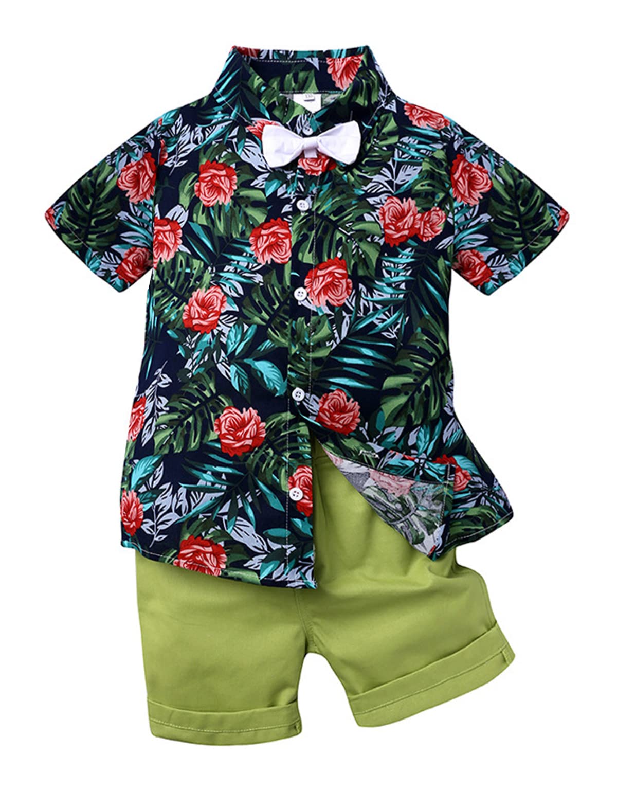 **Toddler Baby Boy Summer Clothes Set - Floral Shirt, Bow Tie & Shorts, Hawaiian Outfit for Boys 1-3 Years - Perfect for Beach, Vacation & Family Photos**