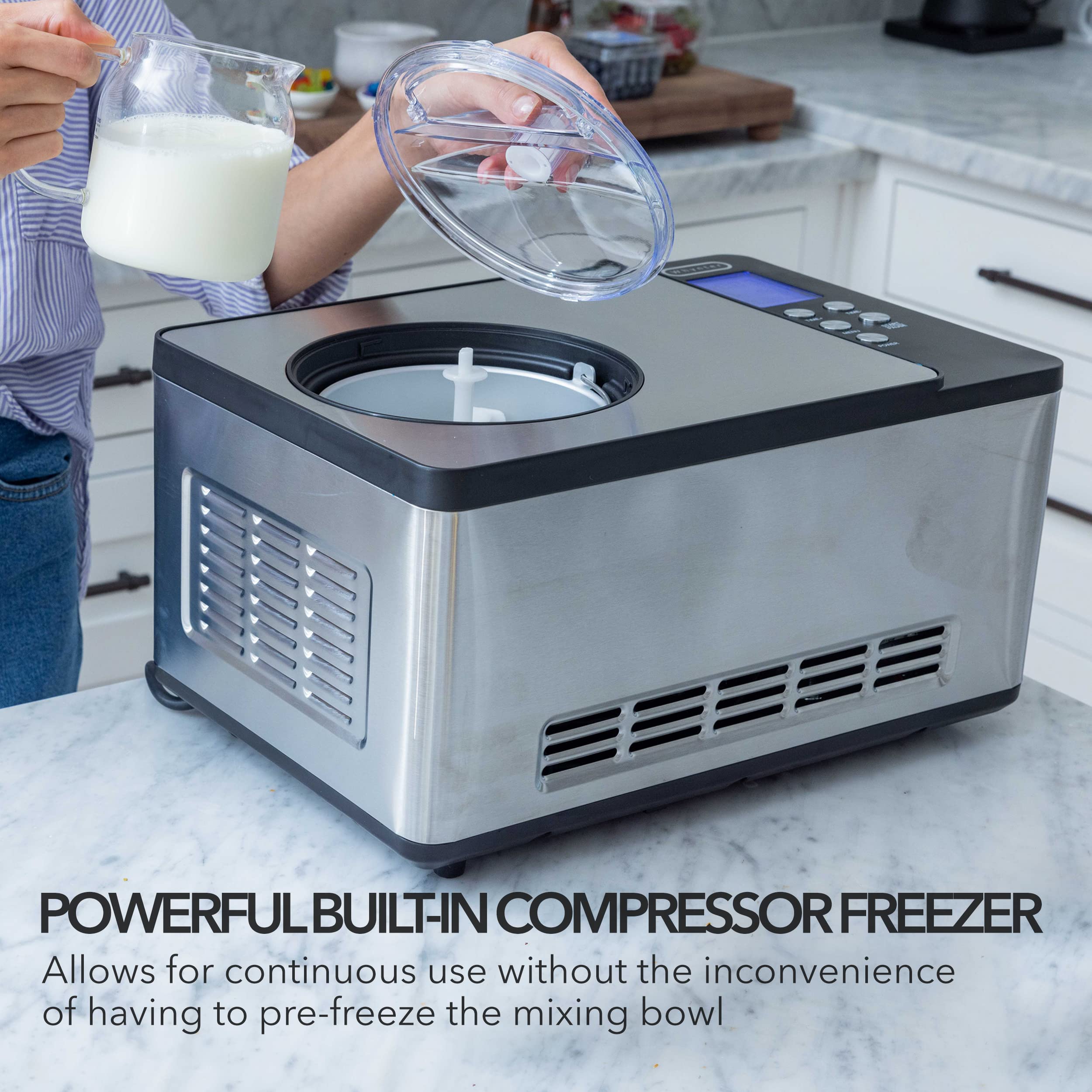 Whynter ICM-200LS 2.1 Quart Automatic Ice Cream Maker with Built-In Compressor - No Pre-Freezing Needed, Digital LCD Display & Timer, Stainless Steel - Perfect for Home Kitchen, Parties, and DIY Frozen Desserts
