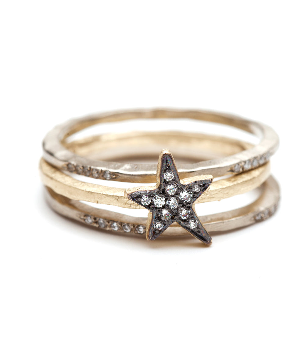 14K Gold Hammered Textured Micro Pave Diamond Stackable Thin Band Ring for Women - Perfect for Layering, Stacking & Everyday Elegant Jewelry