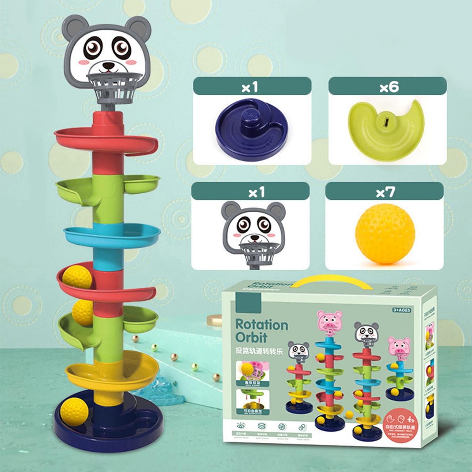 7-Layer Swirl Learning Tower Toy with Yellow Balls | Montessori Educational Ball Drop Toy for Toddlers & Baby Boys | STEM Sensory Play for Early Childhood Development