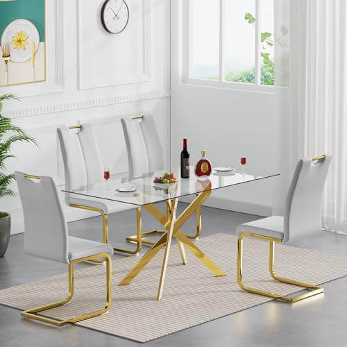 Gold Table With 4 Grey Gold Chairs