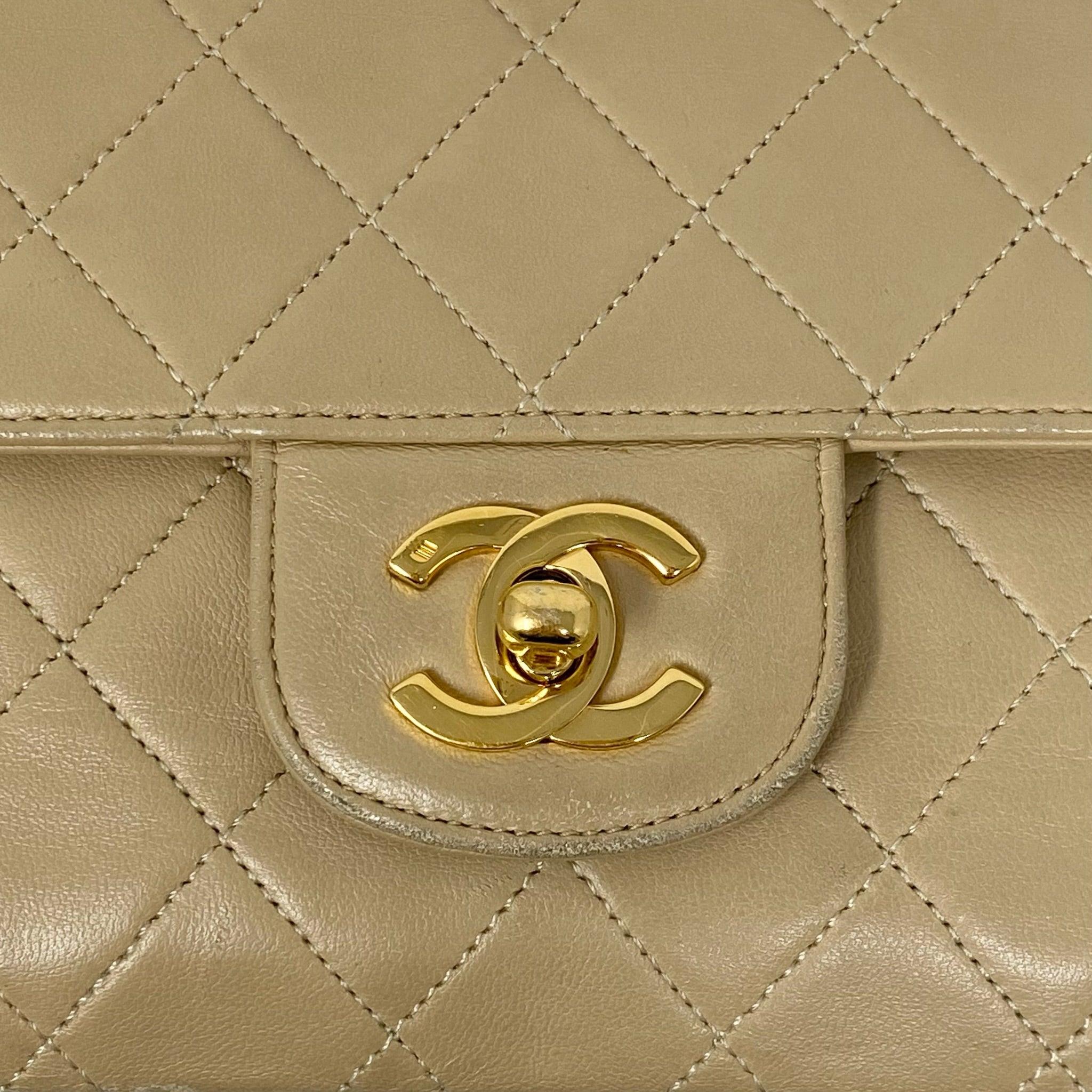 Vintage Chanel Beige Lambskin Medium Flap Bag - Classic Luxury Handbag for Women | Perfect for Date Night, Office & Special Occasions