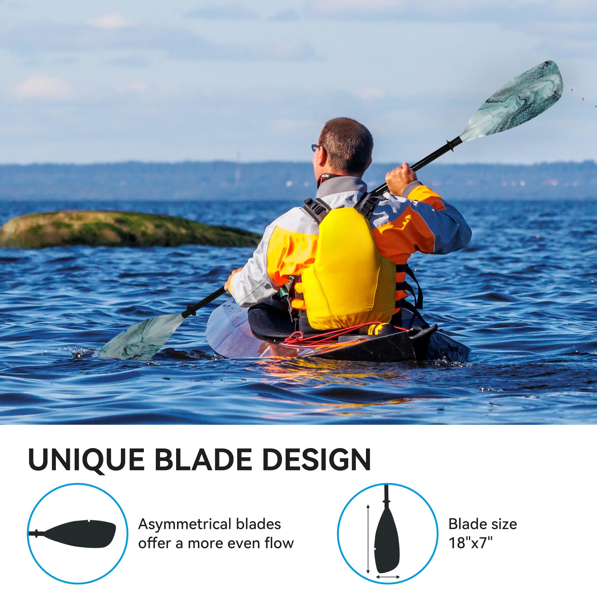 Premium Fiberglass Kayak Paddles with PP Blades - Lightweight Adjustable 3-Piece Canoe Oars (230-250cm/90-98in) for Kayaking, Boating & Water Sports | Ideal for Touring, Fishing & Recreational Paddling