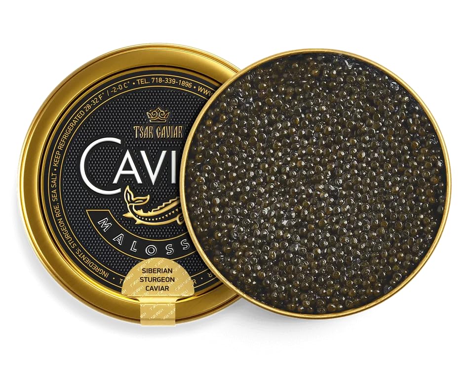 Premium TSAR CAVIAR Siberian Sturgeon Caviar 3.5 oz (100G) - Fresh Black Osetra Caviar Eggs - Light Salted Malossol Fish Roe - Gourmet Food Gift with Overnight Delivery - Perfect for Special Occasions, Luxury Dining & Elegant Gifts