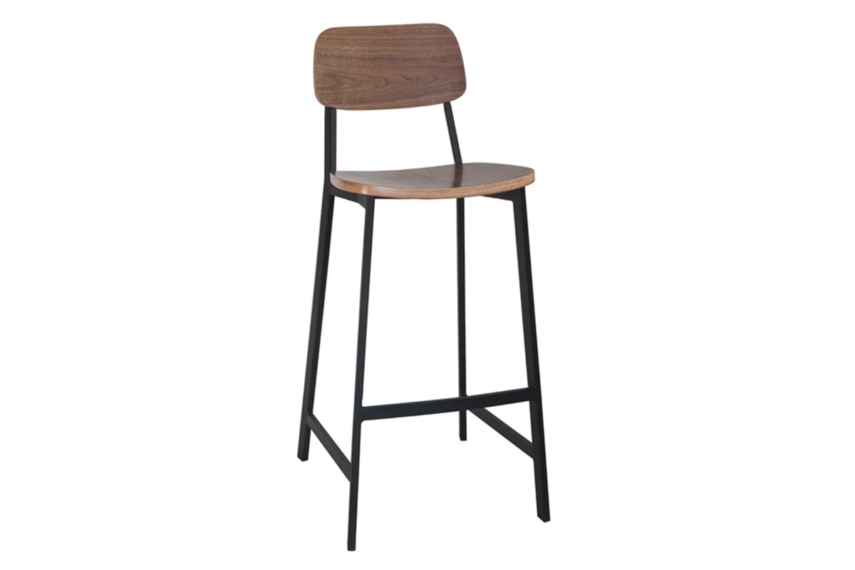 MS Hospitality Croydon Bar Stool - 30 Inch Veneer Wooden Seat Height - Perfect for Kitchen Islands, Home Bars & Restaurants