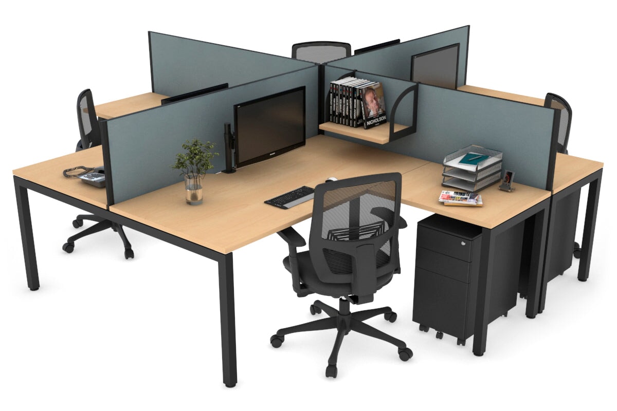 Quadro Square Legs 4-Person Corner Workstation Desk - 1600L x 1800W with Cable Management Scallop - Perfect for Office, Home Office & Collaborative Workspaces