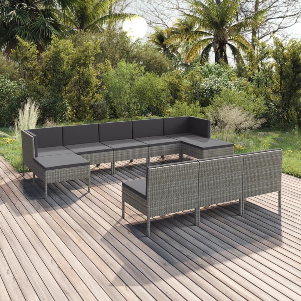 10-Piece Patio Lounge Set with Cushions - Durable Poly Rattan Outdoor Furniture - Weather-Resistant Gray Sectional Sofa for Garden, Patio & Poolside - Perfect for Relaxing, Entertaining & Outdoor Lounging