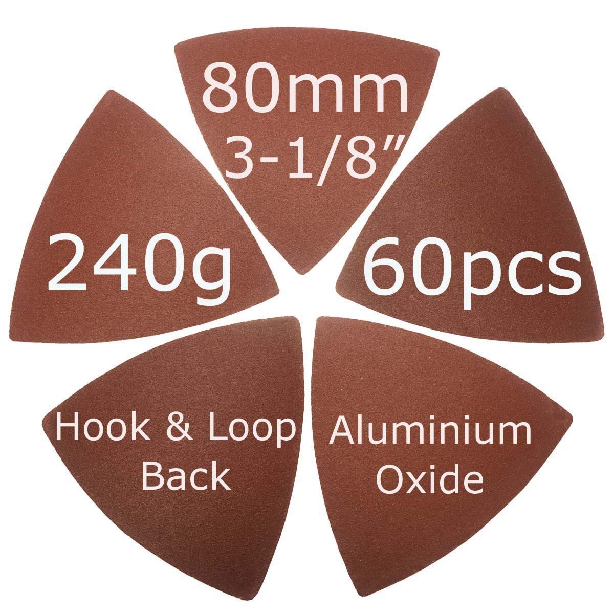 XXGO 180-Piece 3-1/8 Inch (80mm) Triangular Oscillating Multi-Tool Sanding Pad Kit - 60 Pcs Each of 80, 120 & 240 Grit Sandpaper | XGM0308 | Perfect for Woodworking, Drywall Sanding & DIY Home Renovation Projects