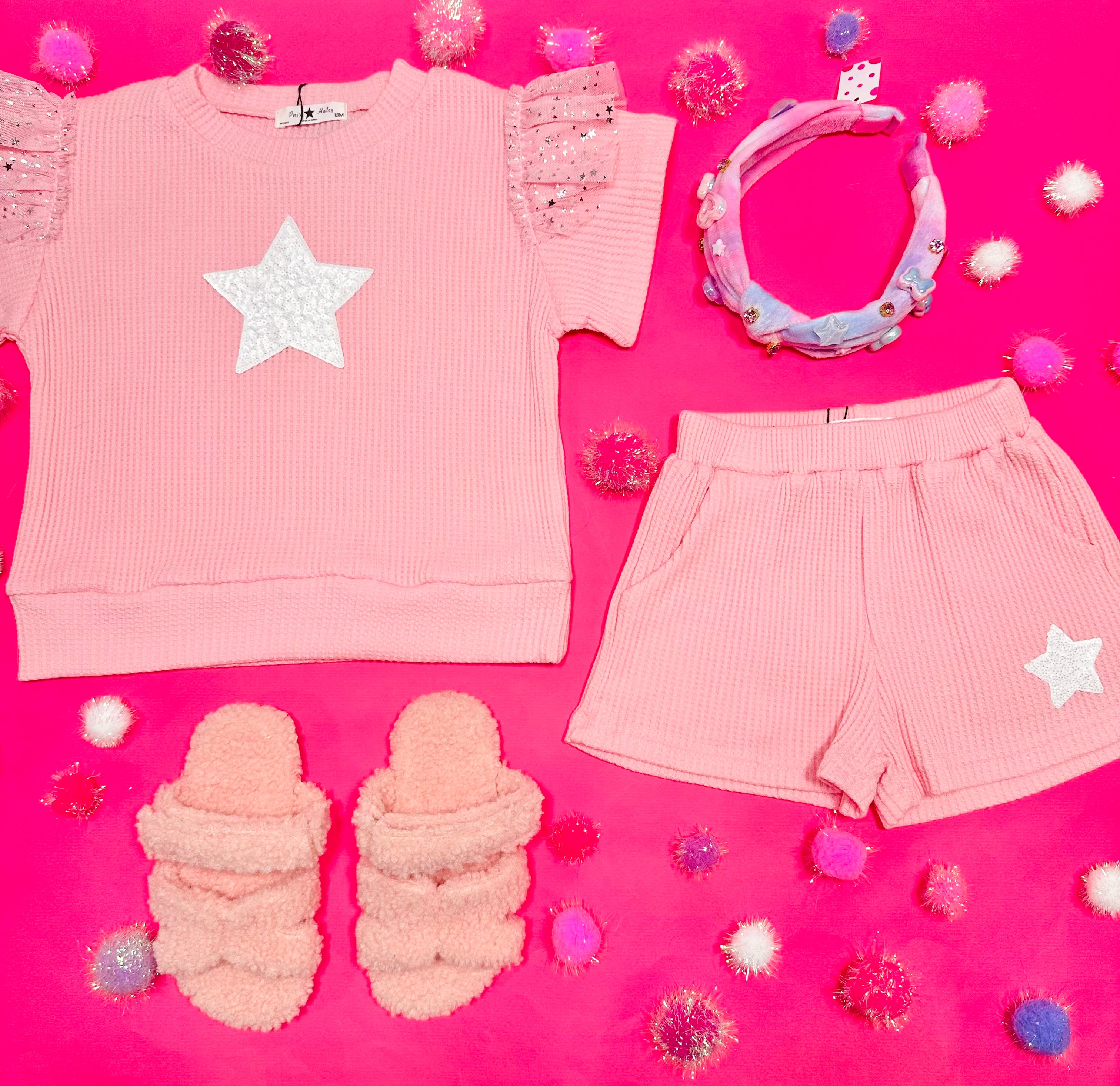Sparkly Sequin Star Print Ruffle Sleeve T-Shirt and Shorts Set for Girls - Cute Outfit for Birthday Parties, Holidays & Special Occasions