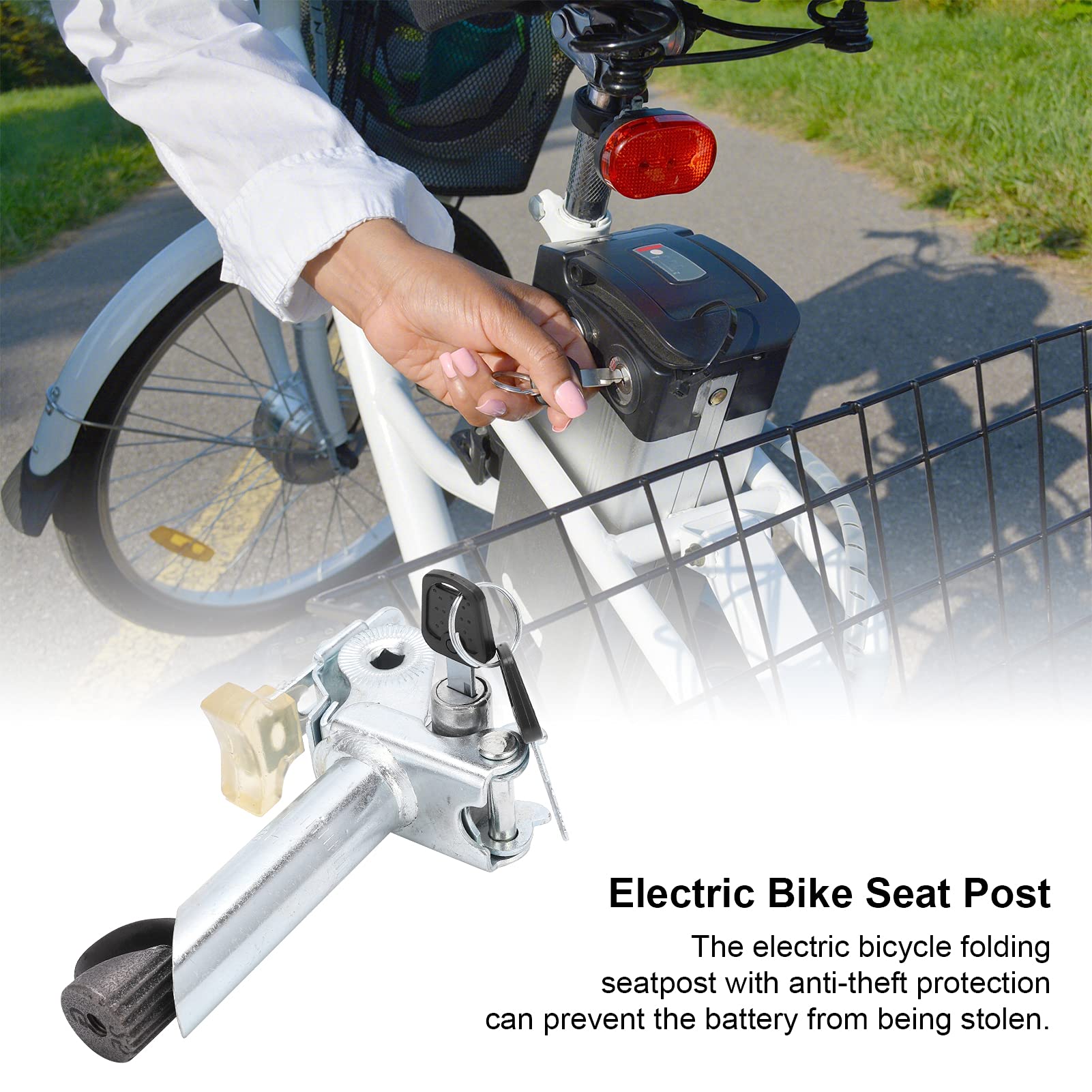 VBESTLIFE Electric Bike Seat Post - Adjustable Height Aluminum Alloy Folding Seatpost with Anti-Theft Key Lock | Perfect for Commuting, Mountain Biking & Urban Cycling Accessories