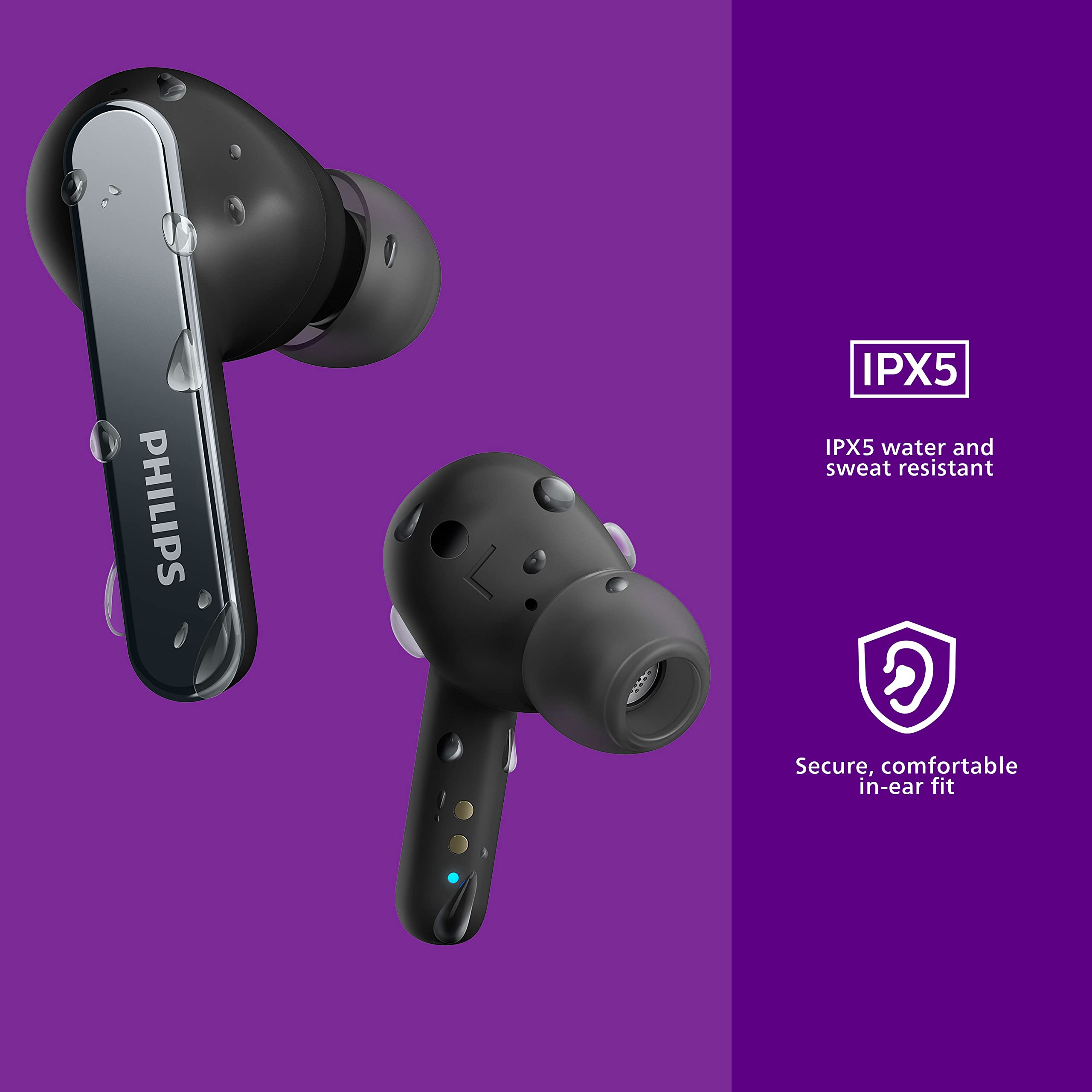 PHILIPS T5506 True Wireless Earbuds with Active Noise Cancelling (ANC) Pro, 32Hrs Playtime & Wireless Charging Case - Black | Perfect for Travel, Workouts & Commuting