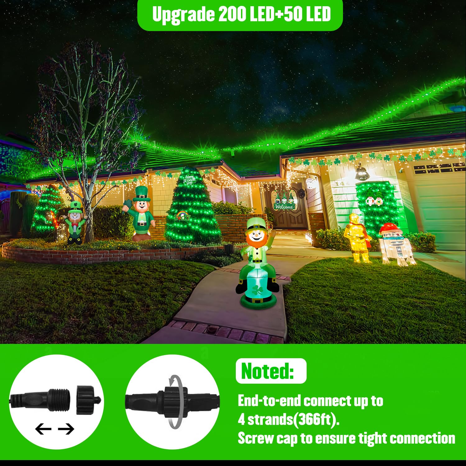 JMEXSUSS 250 LED Green String Lights - 91.5ft Waterproof Outdoor Fairy Lights for St. Patrick's Day, Christmas, Halloween & Party Decorations | 8 Lighting Modes, Connectable for Tree, Yard, Patio & Garden Decoration