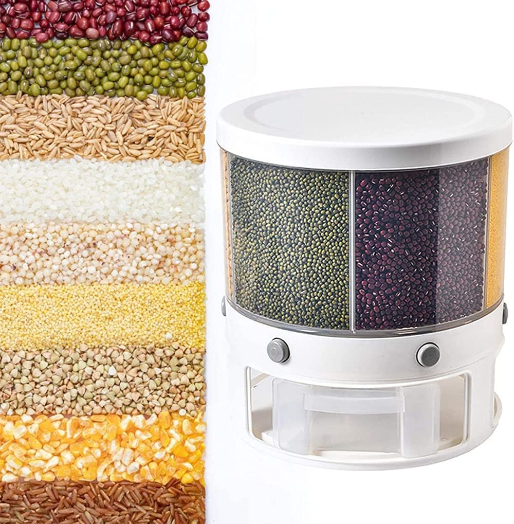 6-Compartment Airtight Rice Dispenser & Grain Storage Container - Perfect for Corn Flakes, Cereal, and Dry Food Organization in Kitchen Pantry