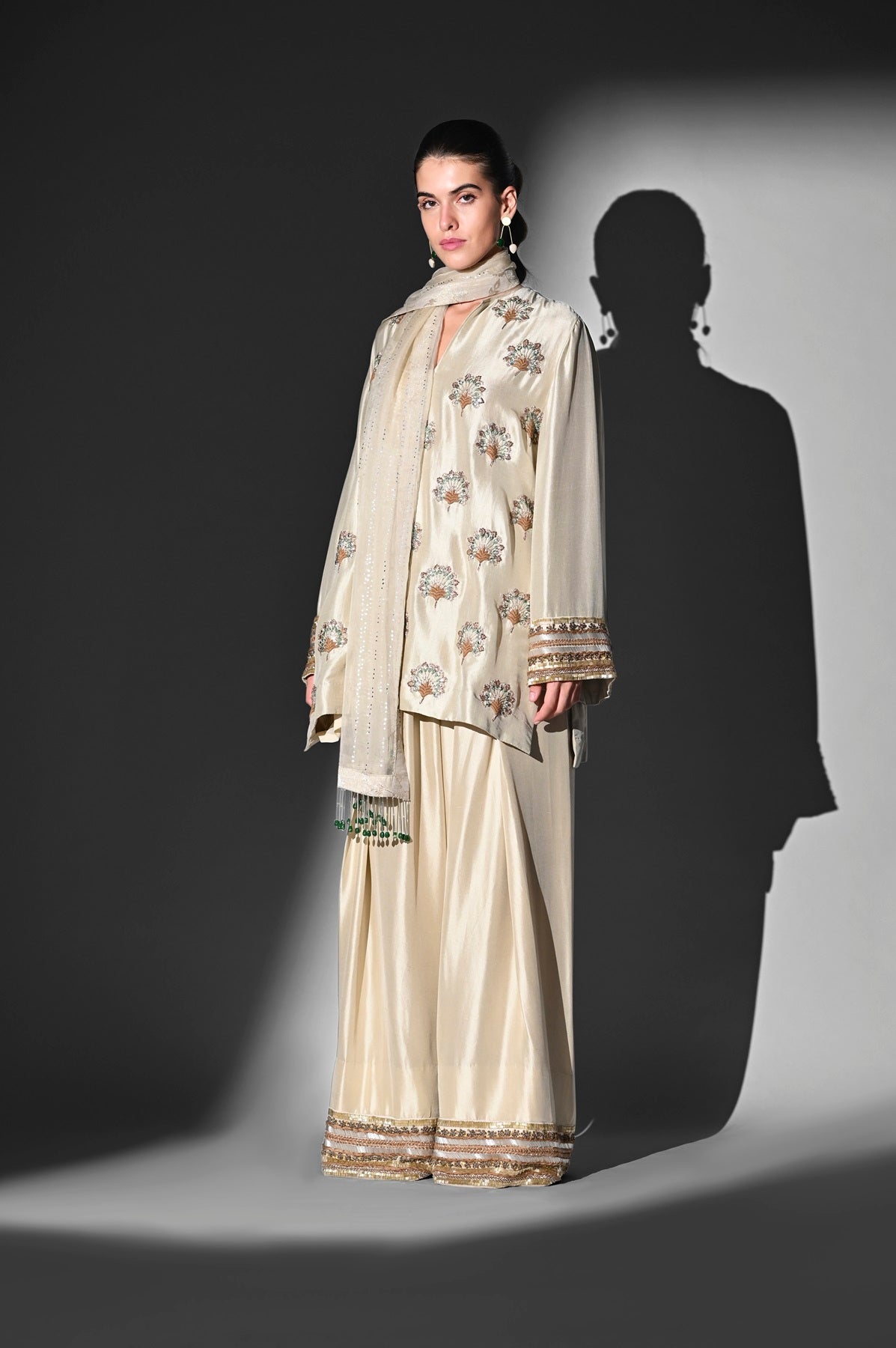 OFF WHITE FARSHI SET - Hand-Embroidered Traditional Pakistani Suit with Dupatta for Women | Perfect for Weddings, Festivals & Special Occasions