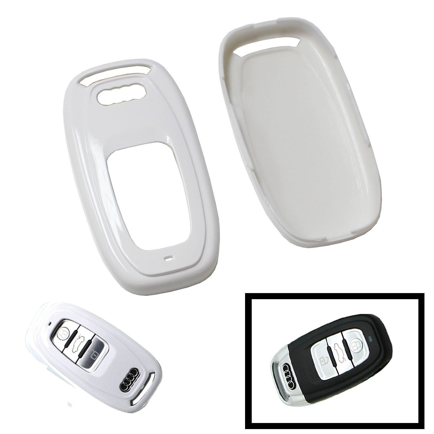 Premium Gloss White Replacement Key Fob Cover for Audi A3 A4 A5 A6 A7 A8 - Exact Fit Smart Remote Shell Case (Perfect for Key Replacement, Car Accessories Upgrade & Daily Use)