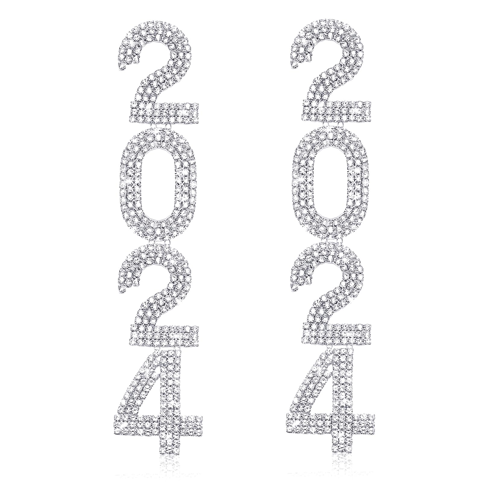 Ronglry 2024 New Year Rhinestone Dangle Earrings for Women - Iced Out Statement Party Earrings for Christmas, New Year's Eve & Holiday Celebrations - Perfect Festive Gift for Her, Girls & Friends - Great for Parties, Weddings & Special Occasions