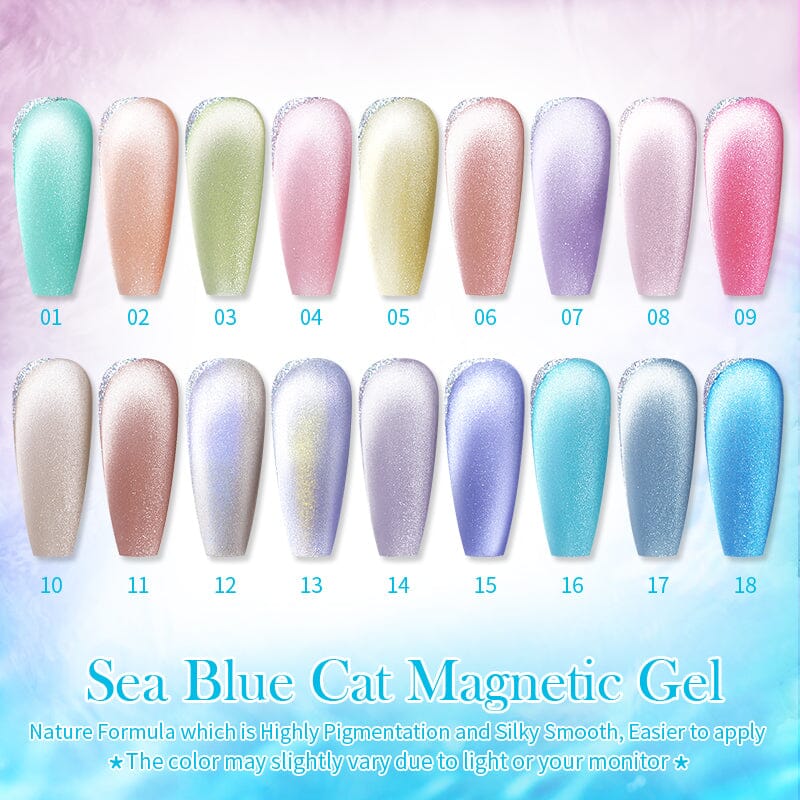 Sea Blue Cat Magnetic Gel Polish 10ml - UV LED Nail Art Kit for Salon & Home Manicure - Long Lasting Nail Polish for Professional & DIY Use