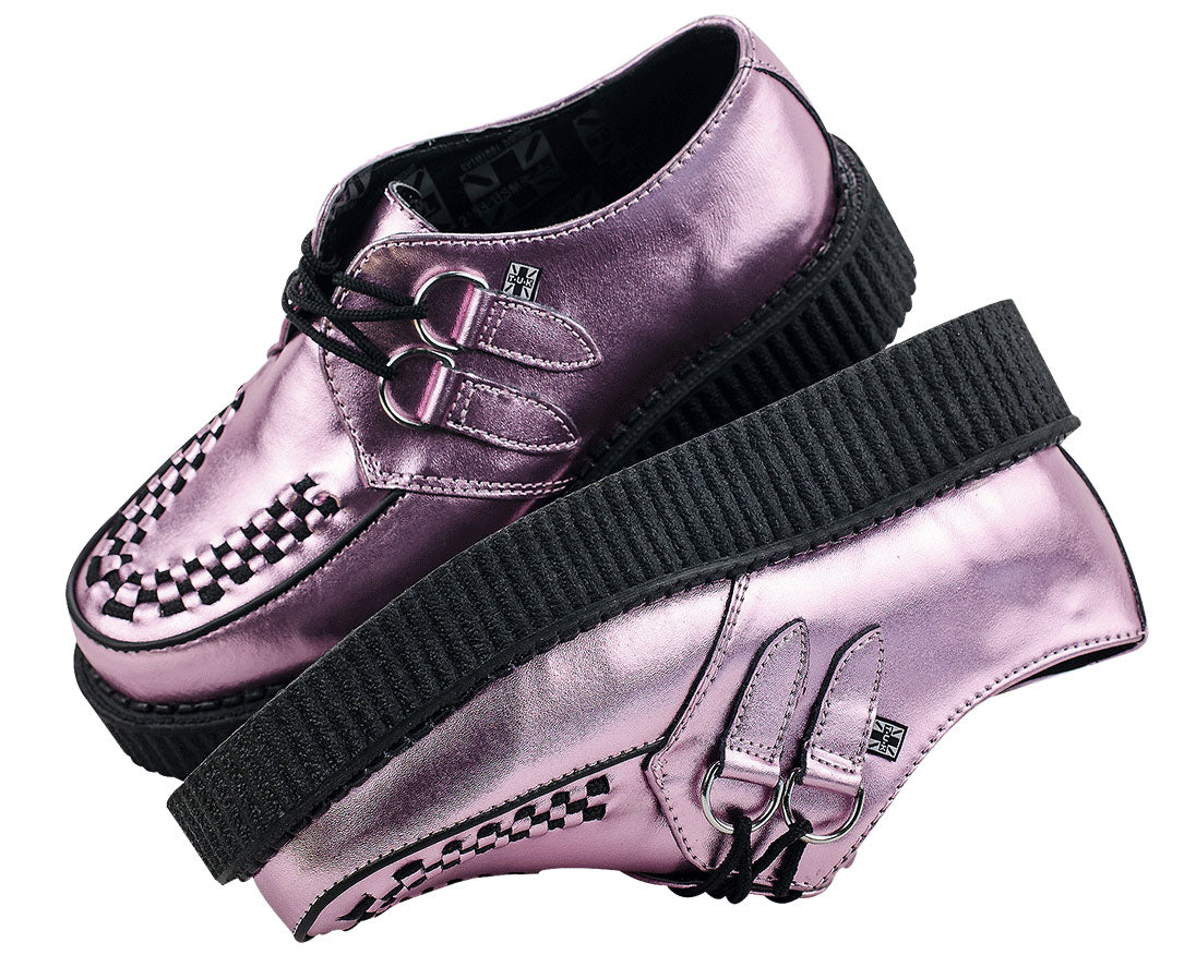 T.U.K Pink Metallic Round Viva Low Creeper Shoes - Punk Rock Vegan Platform Sneakers for Women & Men | Perfect for Concerts, Parties & Alternative Fashion Outfits