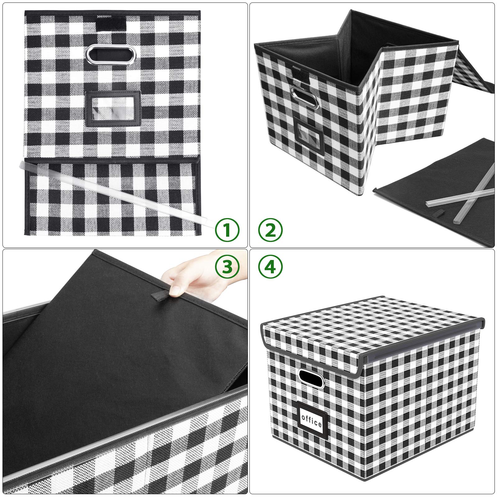 Huolewa Collapsible File Storage Organizer Box with Lid - Lattice Linen Office Document Organizer for Letter/Legal Folders - Hanging File Storage Box for Home & Office Organization - Perfect for Desk, Closet, and Shelf Storage