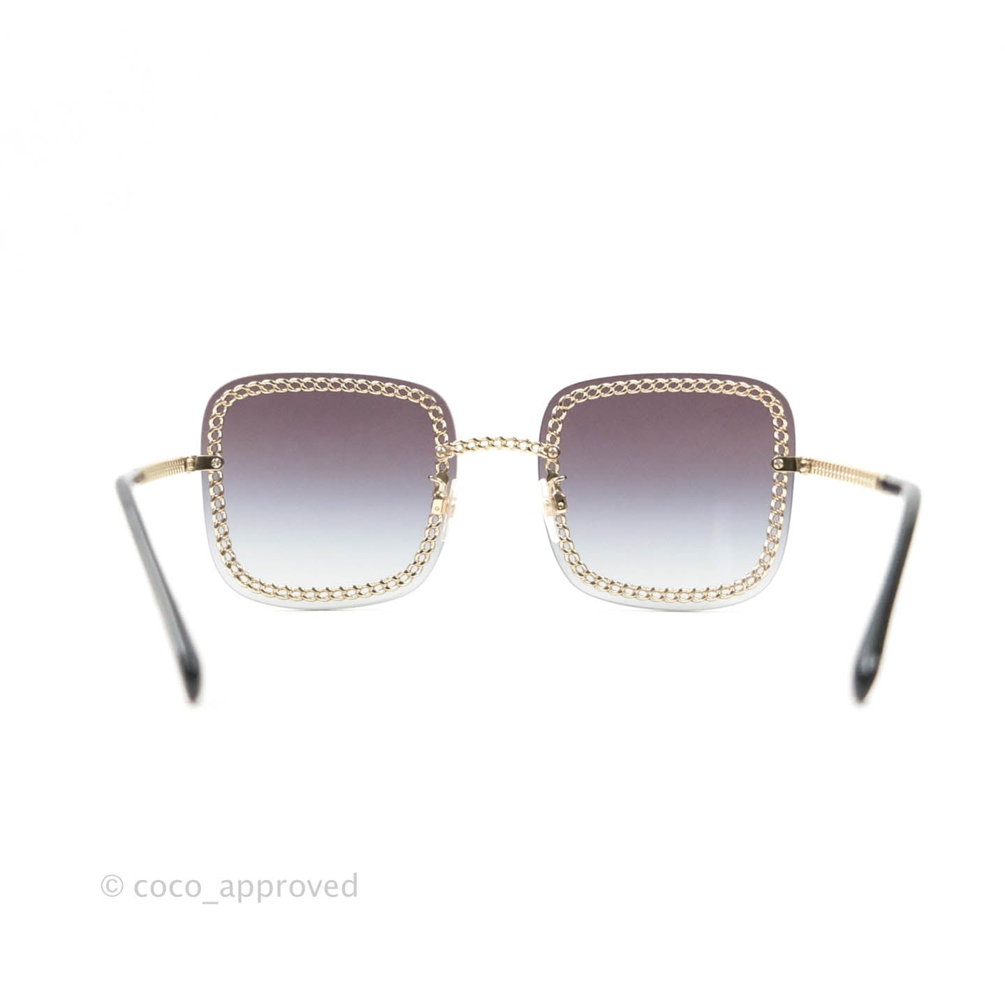 Chanel Square Sunglasses with Gradient Grey Lenses & Gold Chain - Luxury Fashion Sunglasses for Women, Perfect for Beach, Driving & Summer Outfits