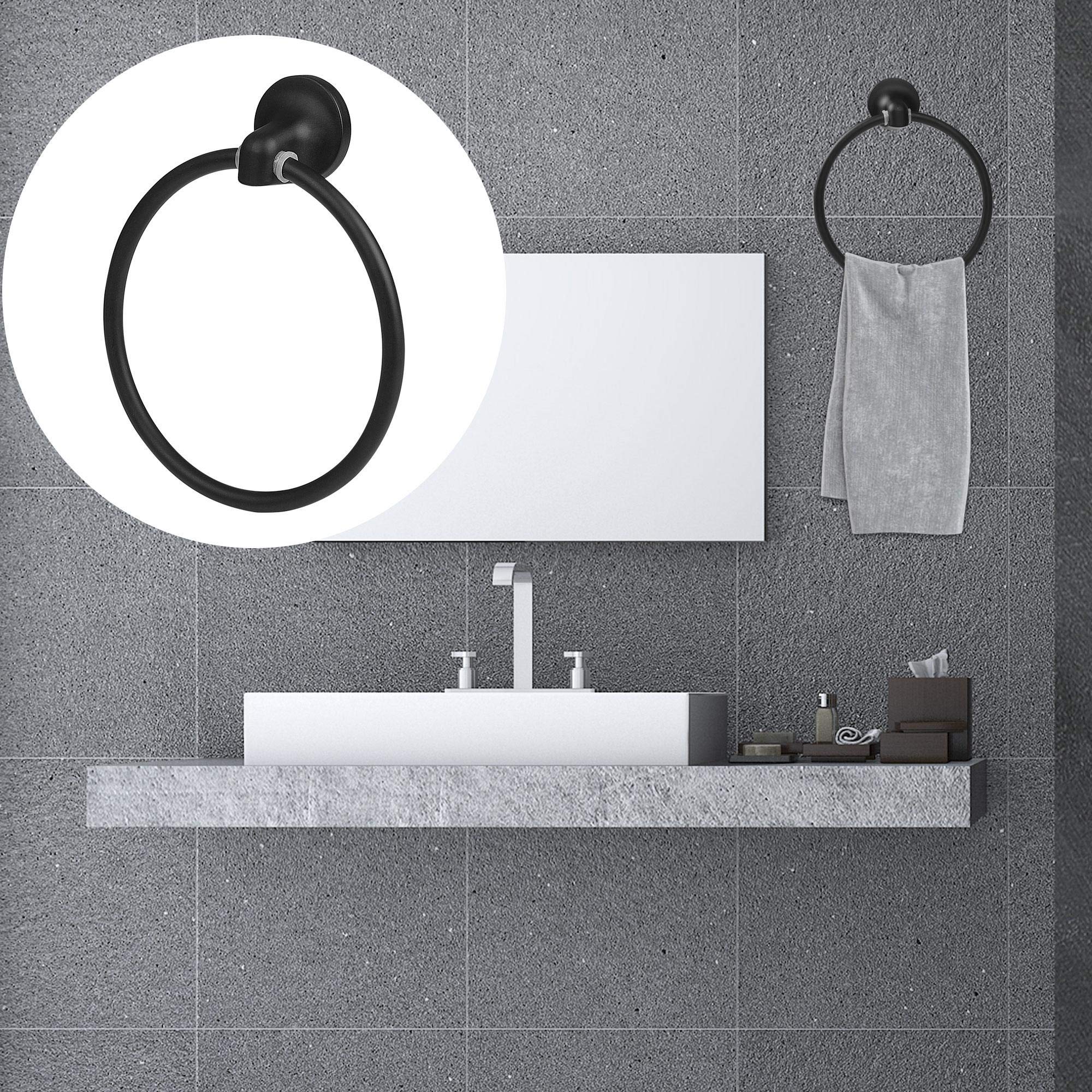uxcell Matte Black Stainless Steel Towel Ring Holder - Wall Mount Bathroom Towel Rack for Hand & Kitchen Towels - Durable Bath Accessory for Home & Hotel Use