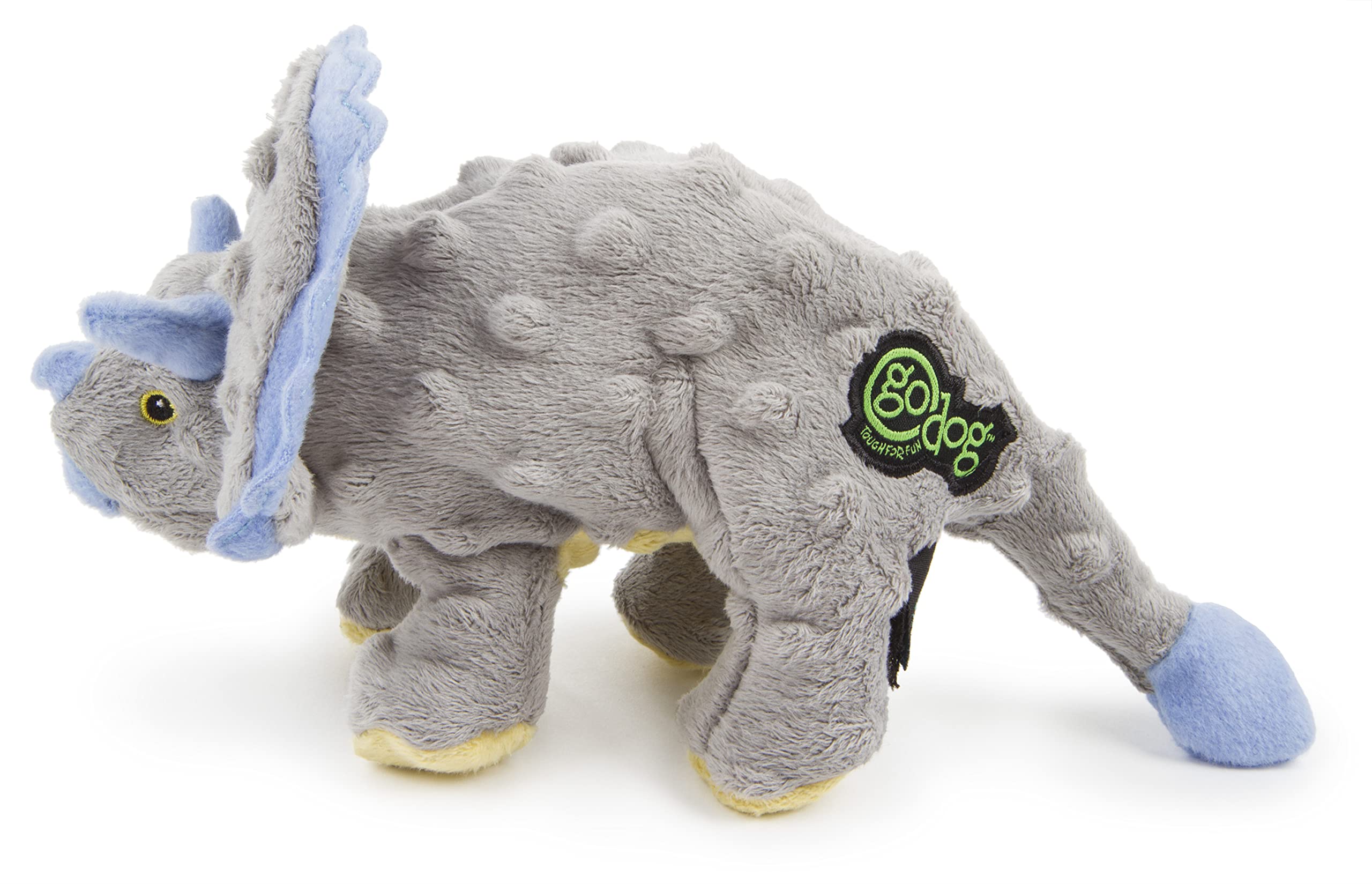 goDog Dinos Frills Squeaky Plush Dog Toy with Chew Guard Technology - Gray Small Dinosaur Chew Toy for Puppies & Small Dogs | Interactive Play, Training Reward, Teething Relief
