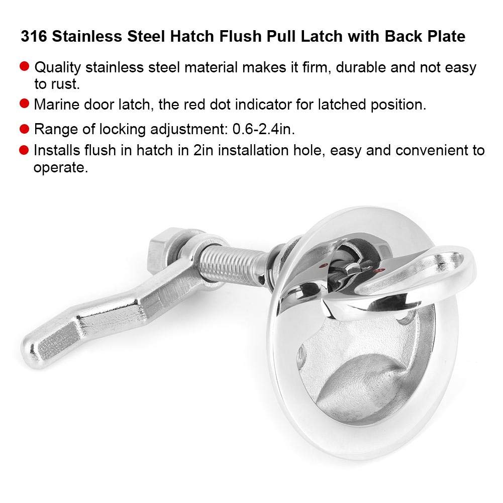 Stainless Steel Flush Pull Latch - Marine Grade Boat Cam Latch Hardware with Back Plate for RV, Boat, Marine, Deck & Cabinet | Durable Waterproof Locking Mechanism for Outdoor & Marine Applications