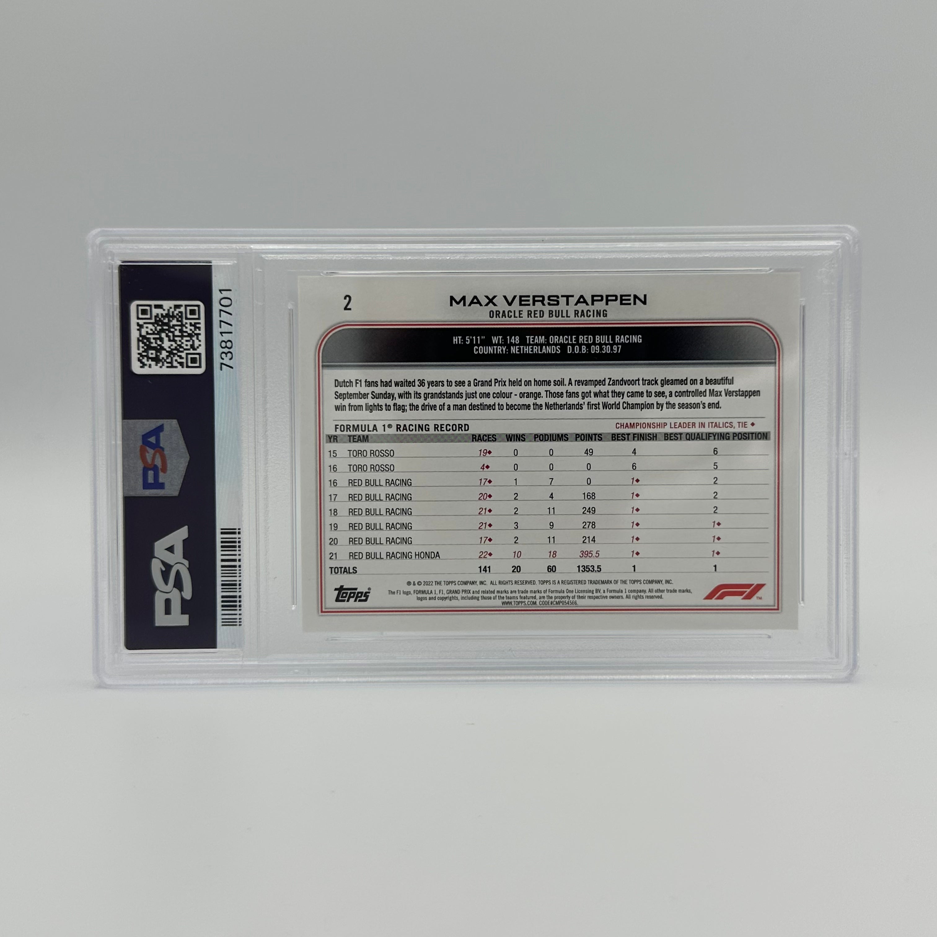 PSA 10 MAX VERSTAPPEN #2 SP Trading Card - 2023 F1 World Champion Collectible - Perfect for Sports Memorabilia Collections & Racing Fans Display