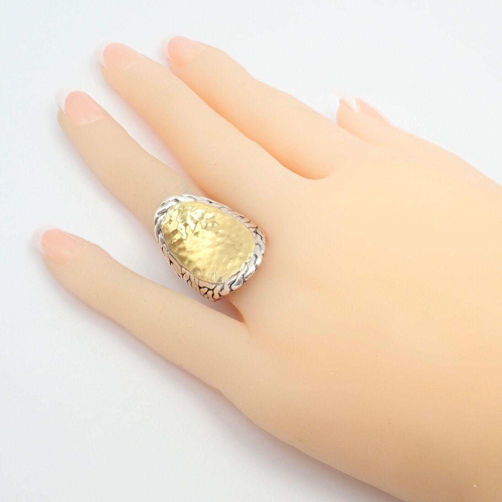 John Hardy JH Silver 22k Yellow Gold Classic Palu Saddle Cocktail Ring - Size 7 | Elegant Jewelry for Women, Perfect for Parties, Weddings & Special Occasions