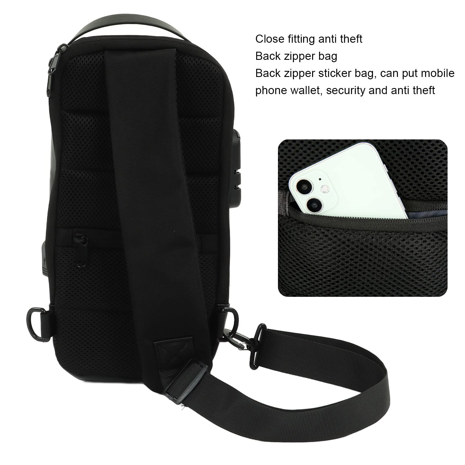 Anti-Theft Crossbody Sling Backpack with Password Lock, Waterproof Chest Shoulder Bag for Men & Women - Perfect for Cycling, Hiking, Travel & Outdoor Activities (Black)