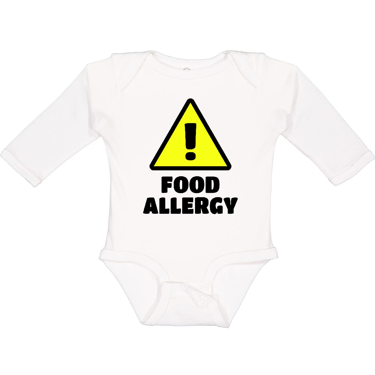Inktastic Caution Food Allergy Long Sleeve Baby Bodysuit - Soft Cotton Infant Onesie for Kids with Allergies, Perfect for Daycare, School & Allergy Awareness Events