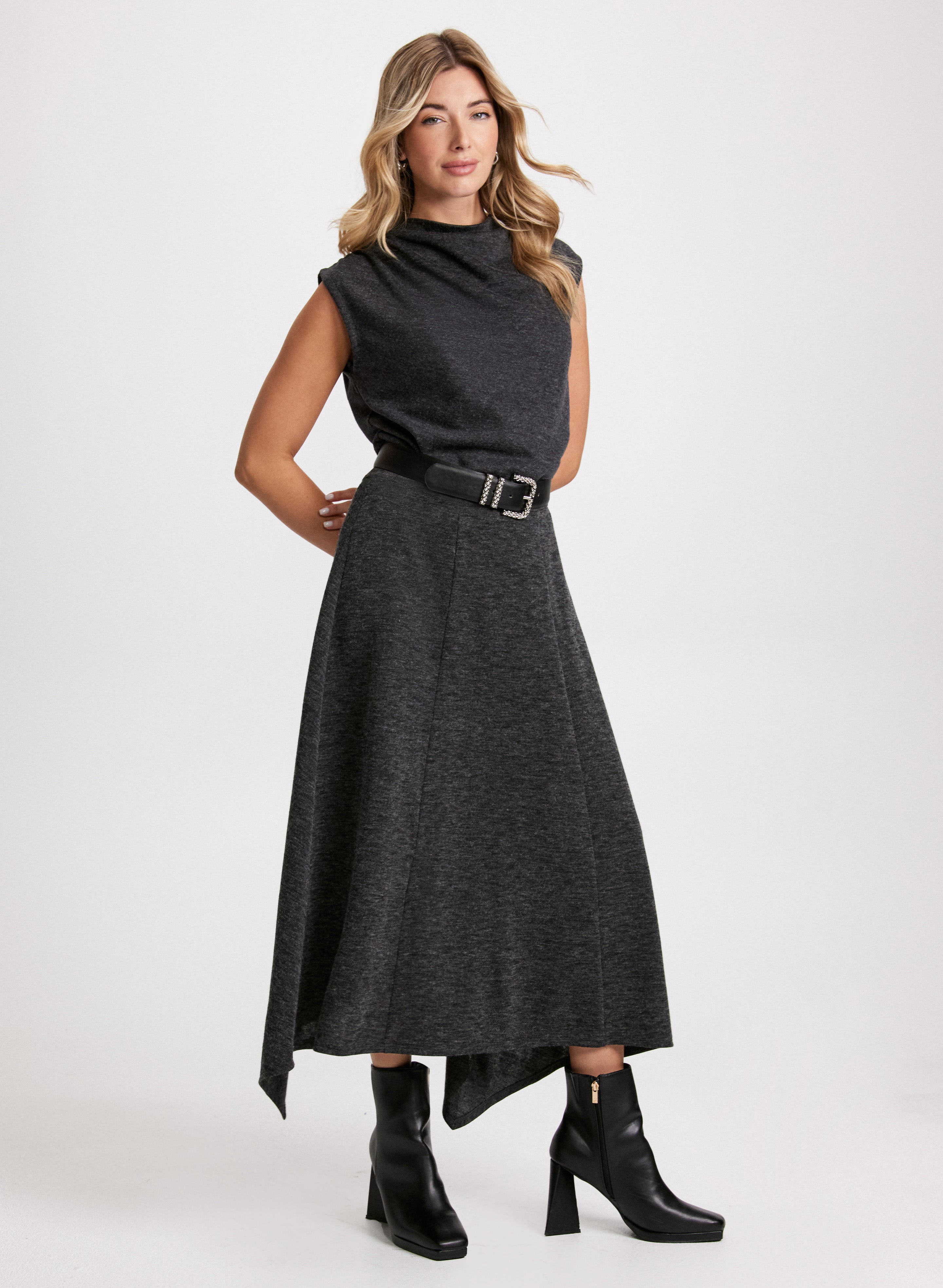 Asymmetric Hem Midi Skirt for Women - Flowy High Waist A-Line Skirt with Side Slit | Perfect for Office, Date Night & Summer Outfits