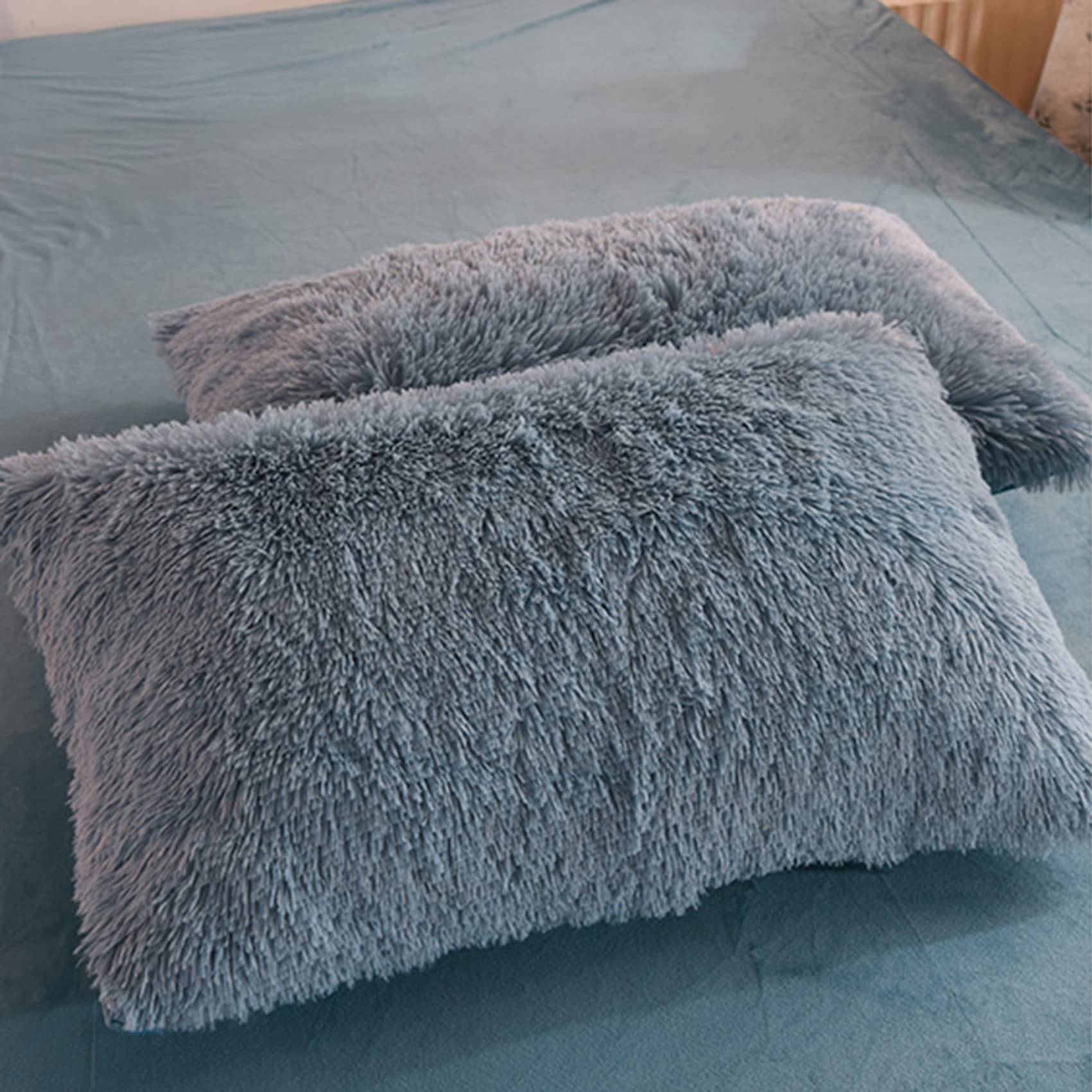 Luxury Shaggy Duvet Cover Set - Ultra Soft Faux Fur Fluffy Comforter Set with Zipper Closure, Fuzzy Bedding 4 Pieces (Brown, 1.8m) - Perfect for Cozy Winter Nights & Bedroom Decor Upgrade