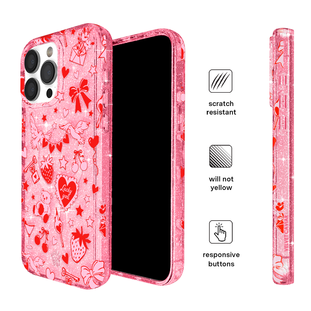 Be Mine Glitter iPhone Case - Sparkly Protective Phone Cover for iPhone 13/14/15 - Perfect for Valentine's Day, Parties & Everyday Glam