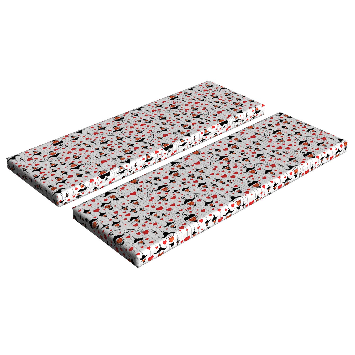 Ambesonne Love Bench Cushion Set of 2 - Romantic Valentine's Day Heart Pattern with Classic Antique Design, Standard Size Foam Seat Cushions with Decorative Cover in Vermilion & Scarlet - Perfect for Porch, Garden Bench or Window Seat Decor